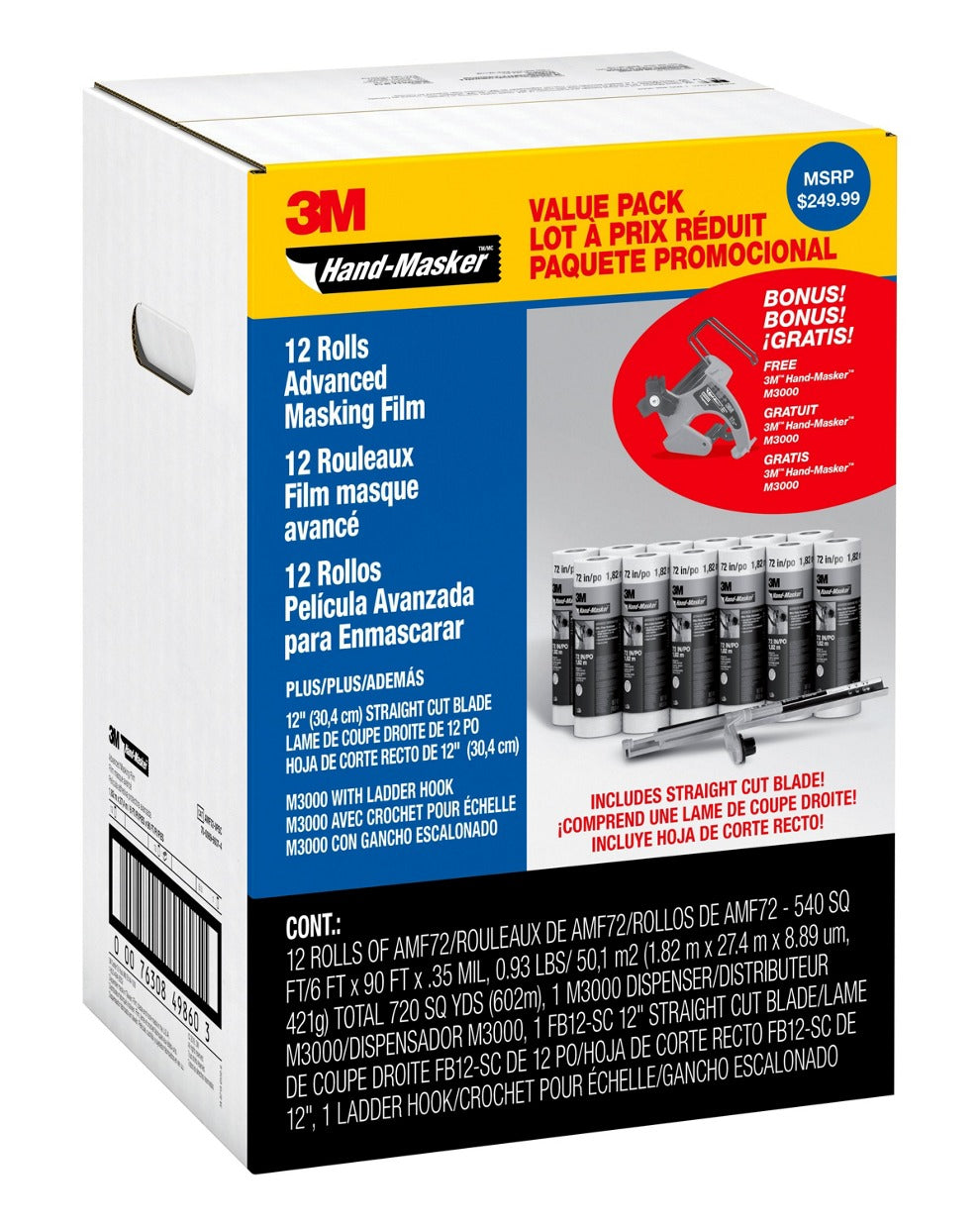 Paquet de 12 pellicules de masquage de pointe Hand-Masker 3M avec dévidoir