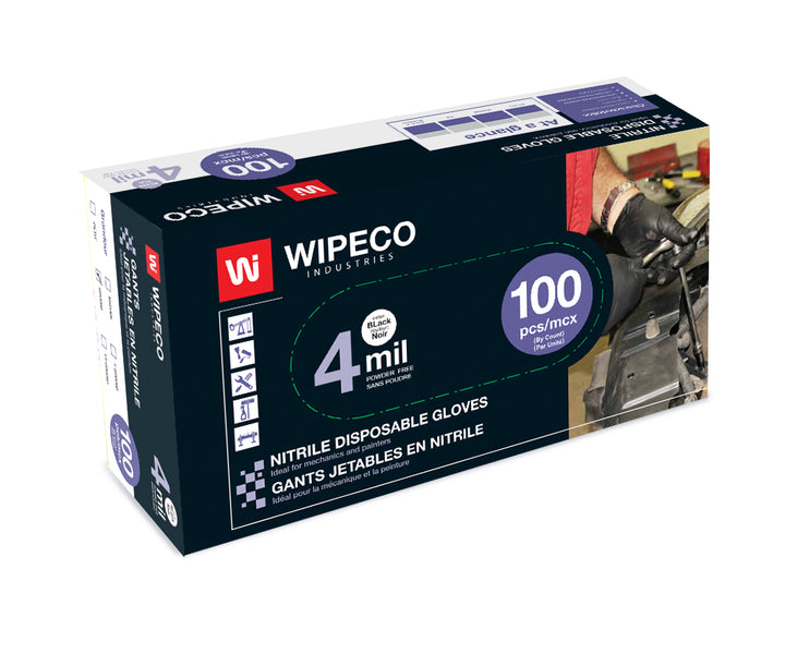 Wipeco - Boite de Gants jetables Nitrile noir 4 mils