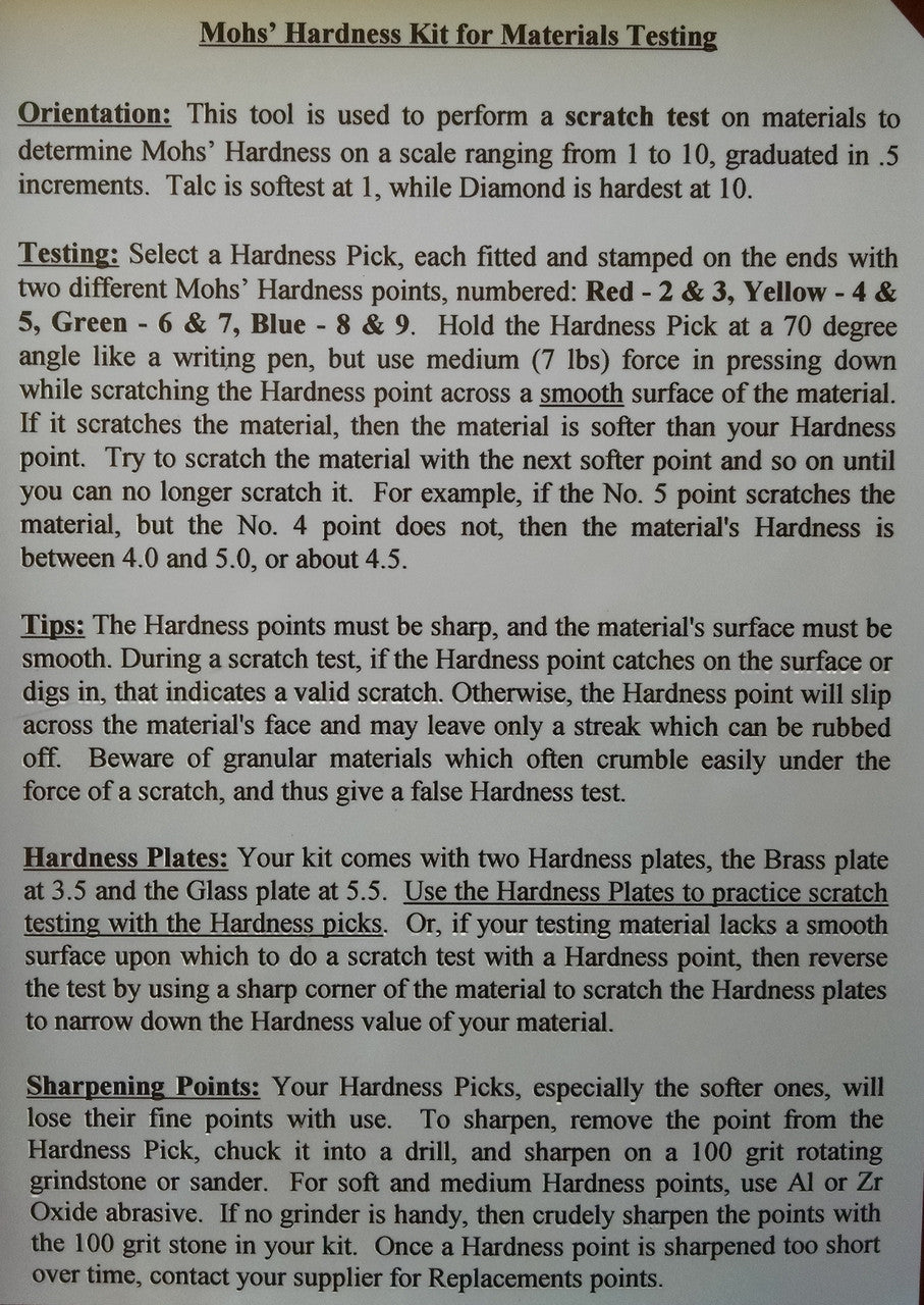 Mohs Hardness Test Kit